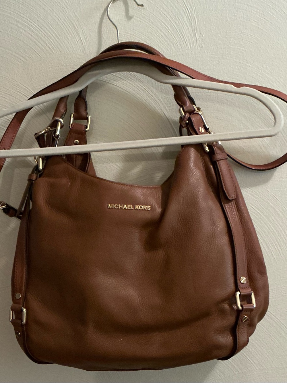 Michael Kors Chestnut Brown Leather Shoulder Bag with Gold Tone Hardware